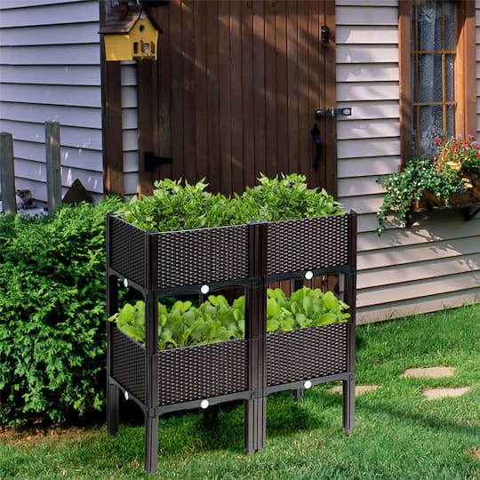 Costway 16" x 17.5" Black & Brown Raised Garden Planter Boxes, 4ct.